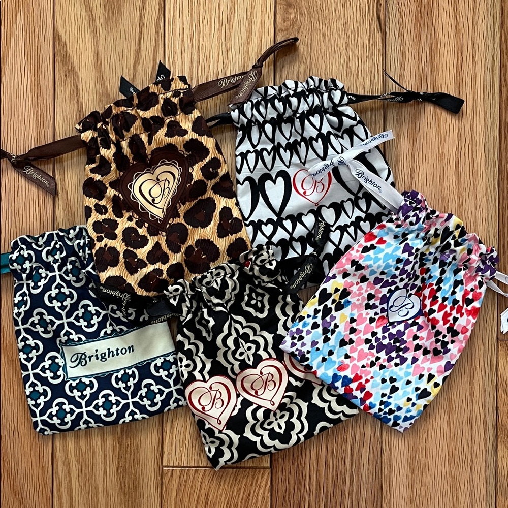 LOT OF 5 Brighton 4.5 x 4.5 drawstring jewelry bags